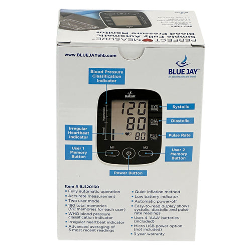 Perfect Measure Automatic Blood Pressure Monitor - Two User Mode, 180 Memories, Universal Cuff