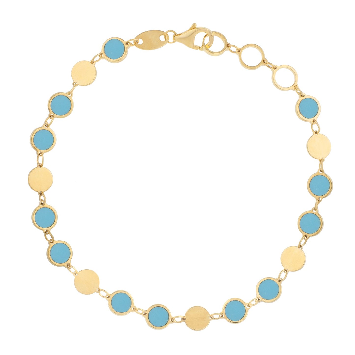 14k Yellow Gold Turquoise Geometric Mirror Gem Chain Bracelet (5.00 mm)