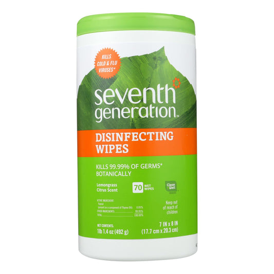 Seventh Generation Disinfecting Wipes Lemongrass And Citrus - 70 Wipes - Case Of 6