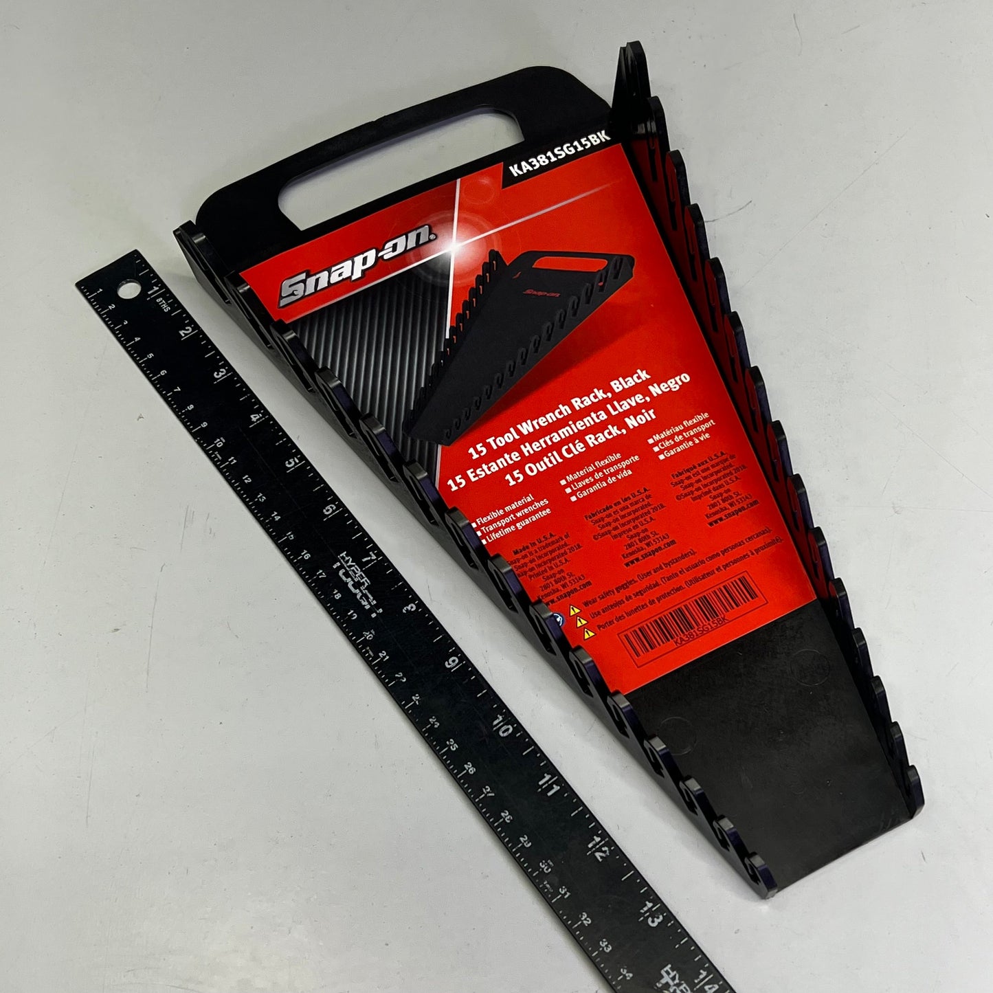 SNAP-ON 15 Tool Wrench Rack W/ Handle Fits 2" Deep Drawers Black KA381SG15BK