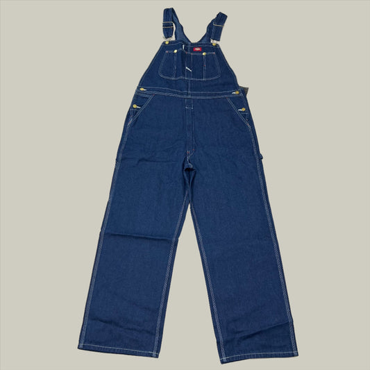 DICKIES Classic High Back Wide Leg Bib Overall Men's 38X34 Rinsed Indigo Blue