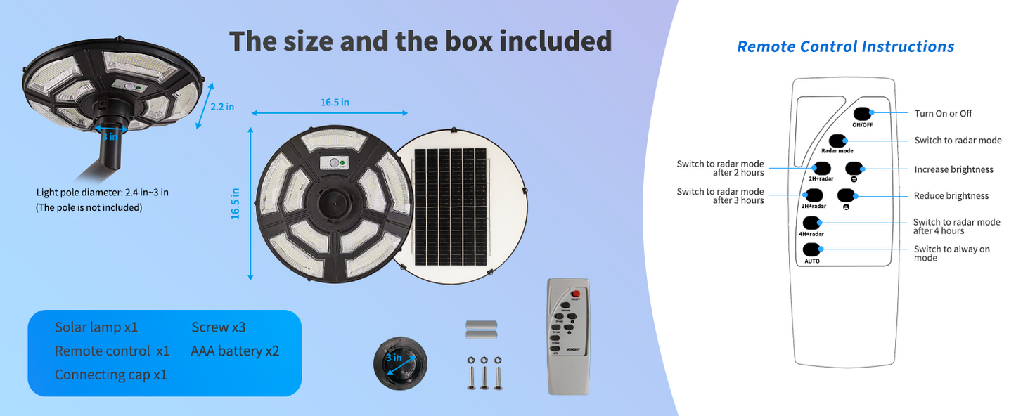 3500W Commercial Solar Flag Pole Outdoor Lamp Post Light with 98 inch Pole IP67 Waterproof With Remote