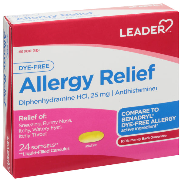Leader Allergy Relief, Dye-Free 25mg Diphenhydramine HCl, 24 Liqui-Softgels
