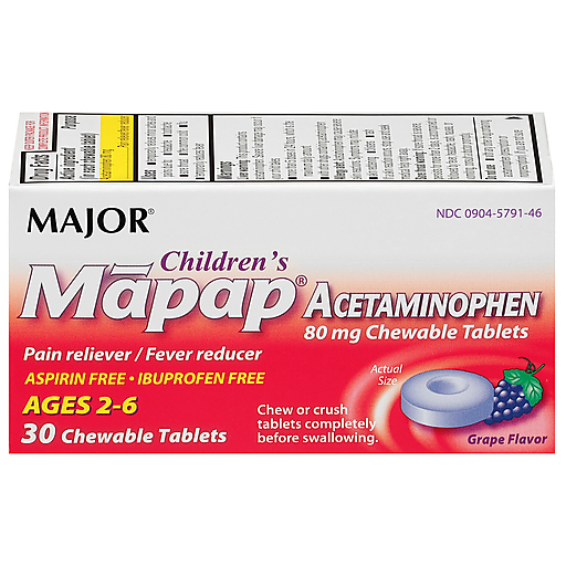 Major Children's Mapap Grape Acetaminophen Rapid Tablets, Ages 2-6, 80 Mg