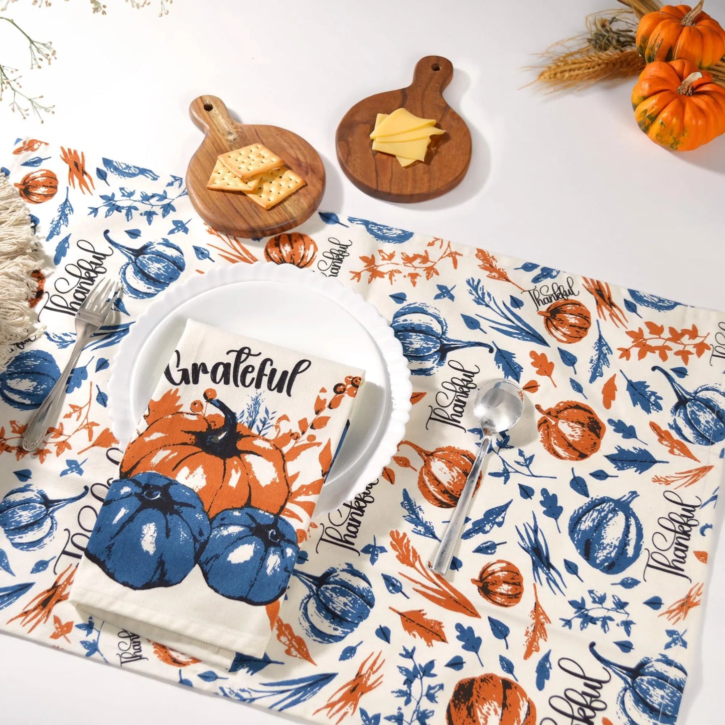 Set of 2 Thankful & Grateful Printed Dish Towels Hand Towels Boho Tea Towels   Multifunctional Stylish Absorbent Quick Dry Soft 18  x28  100% Cotton Blue & Orange