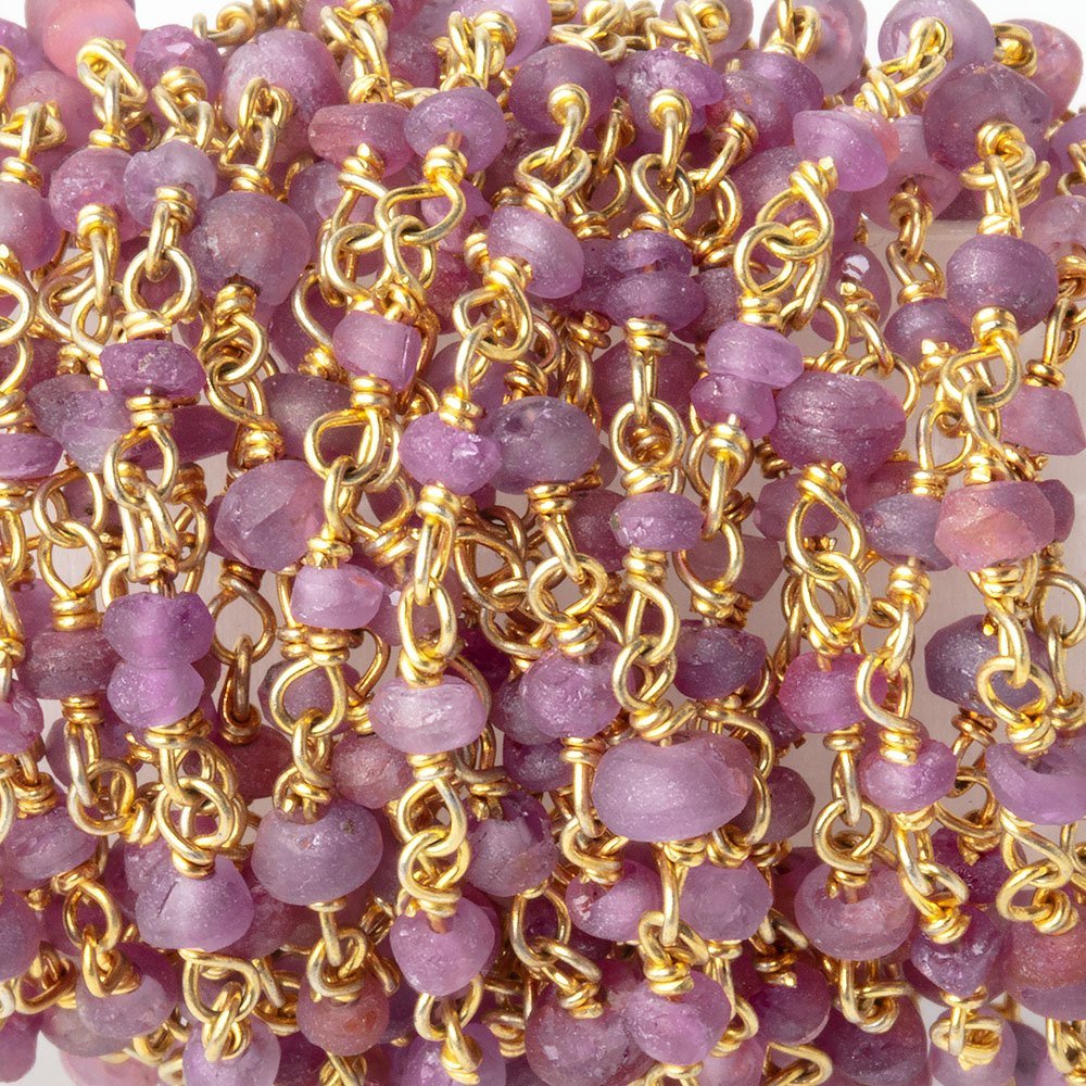 2.5-3mm Matte Burmese Ruby Plain Rondelles on Vermeil Chain