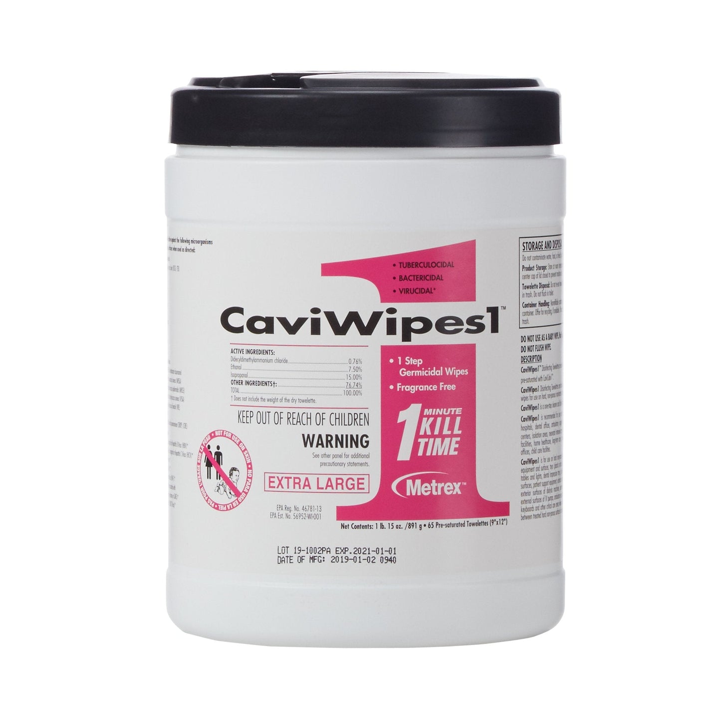 CaviWipes1 Surface Disinfectant, Alcohol Based, nonsterile, Disposable 13-5150