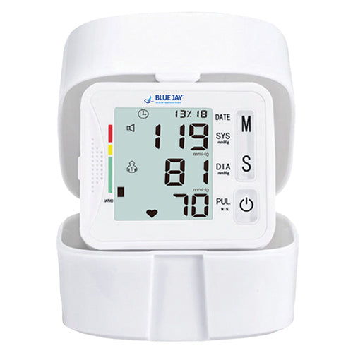 Blue Jay Wrist Blood Pressure Monitor with Voice Broadcast & Case - Digital, 198 Memories