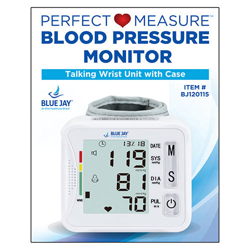 Blue Jay Wrist Blood Pressure Monitor with Voice Broadcast & Case - Digital, 198 Memories