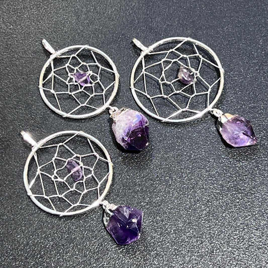 Dreamcatcher Pendant (Amethyst Crystal)(Silver Plated) Gemstone Jewelry