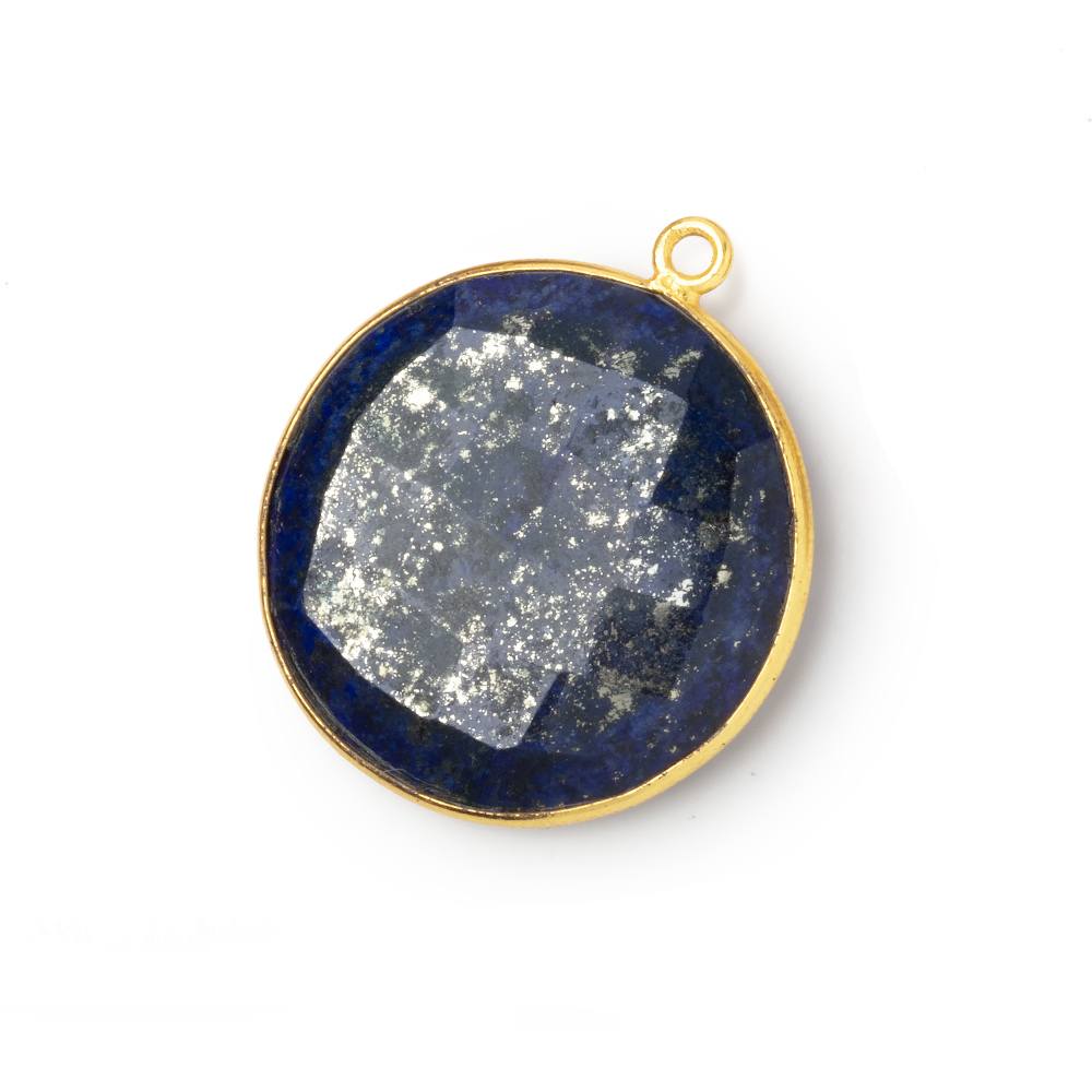 26mm Vermeil Bezel Lapis Lazuli Faceted Coin Pendant 1 piece