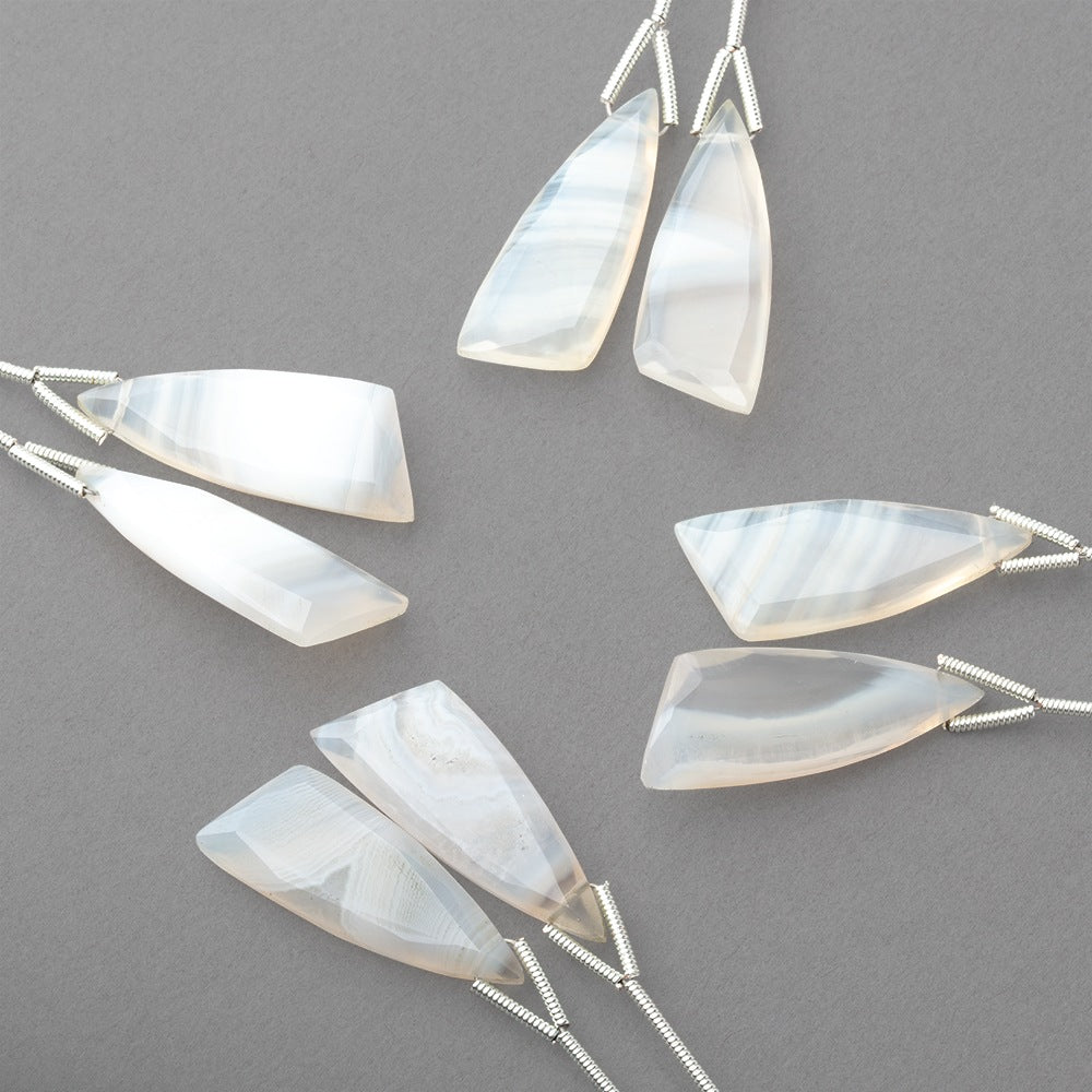 26x10mm White Banded Agate Fancy Shape Briolette Set of 2 Focals