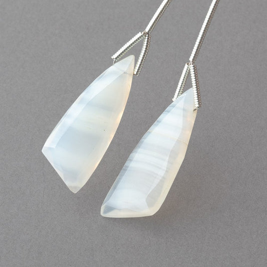 26x10mm White Banded Agate Fancy Shape Briolette Set of 2 Focals