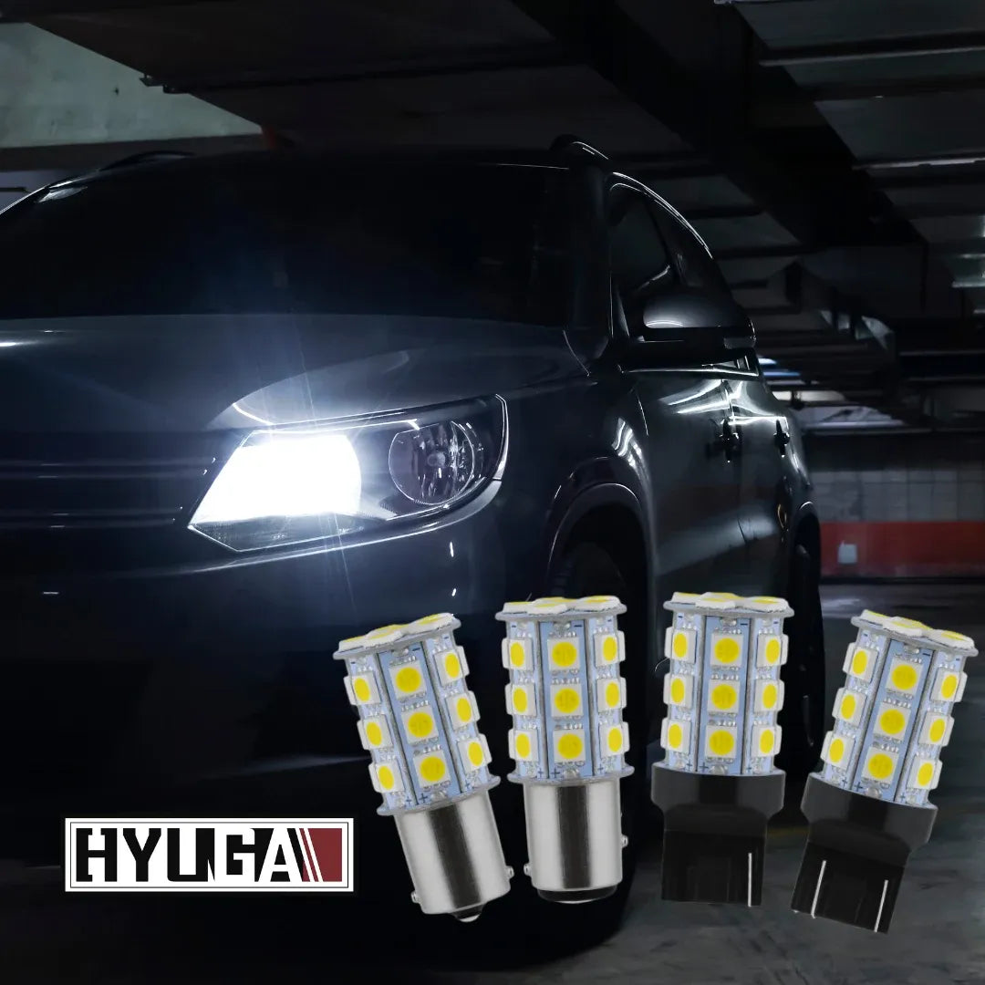 7440 7443 7444 T20 LED Turn Signal Brake Tail Light Bulb White 12V Need Extra Resistor with Polarity HYUGA (2 Bulbs)