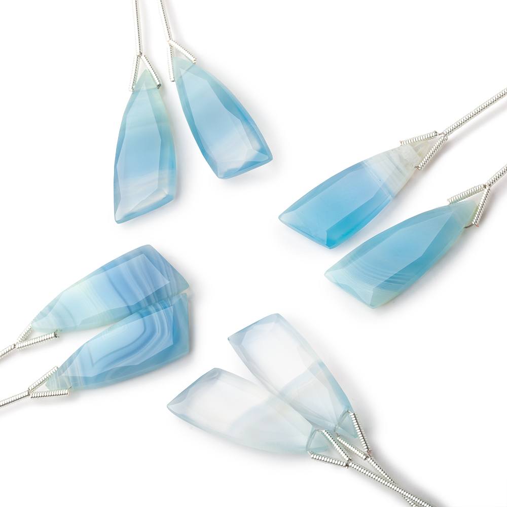 27x10mm Blue Banded Agate Fancy Shape Briolette Set of 2 Focals