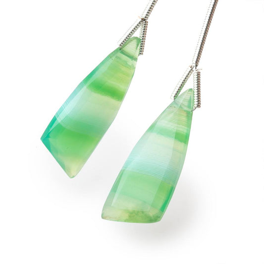 27x10mm Green Banded Agate Fancy Shape Briolette Set of 2 Focals