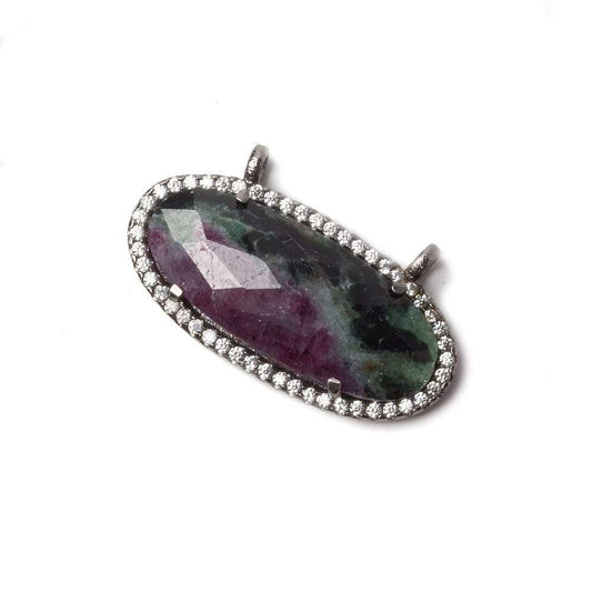 27x13mm Black Gold Bezeled CZ & Ruby in Zoisite Oval East West Connector 1 pc
