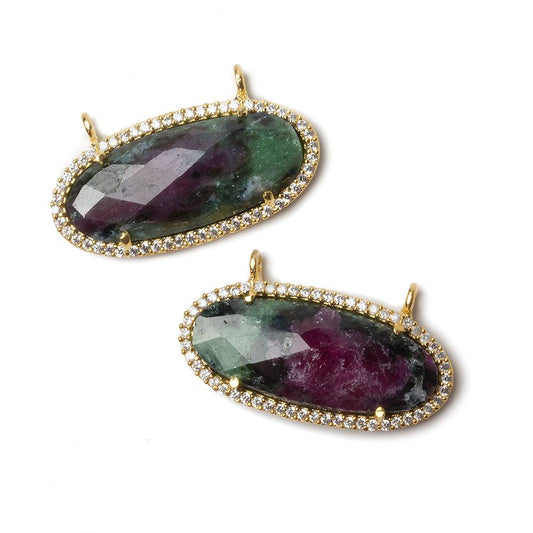 27x13mm Vermeil Bezeled CZ & Ruby in Zoisite Oval East West Connector 1 pc