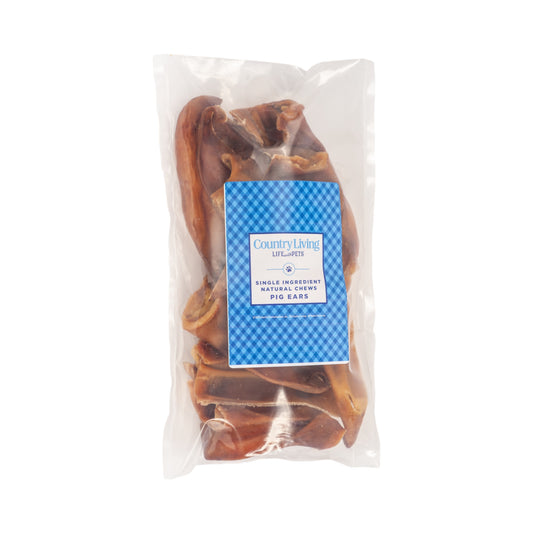 Country Living Whole Pig Ears Dog Treats – 100% Natural, Premium Pork Chews for Dental Care – (15-Pack)