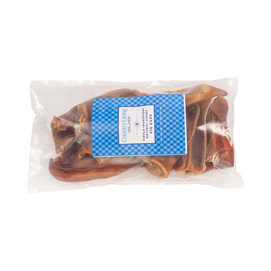 Country Living Whole Pig Ears Dog Treats – 100% Natural, Premium Pork Chews for Dental Care – (15-Pack)