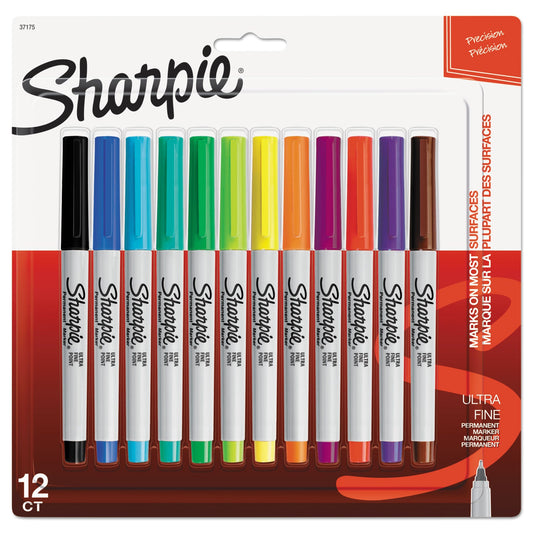 Sharpie Ultra Fine Tip Permanent Marker, Extra-Fine Needle Tip, Assorted Colors, Dozen