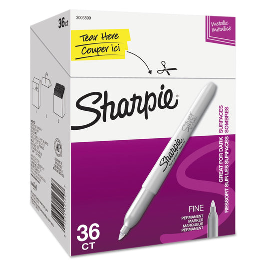 Sharpie Metallic Fine Point Permanent Marker Value Pack, Fine Bullet Tip, Metallic Silver, 36/Pack