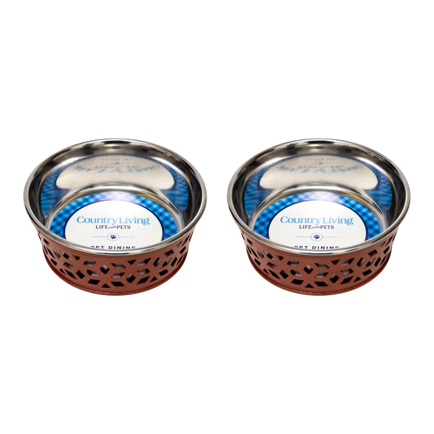 Country Living Set of 2 Stainless Steel Dog Bowls – Farmhouse Style, Ideal for Small to Medium Dogs