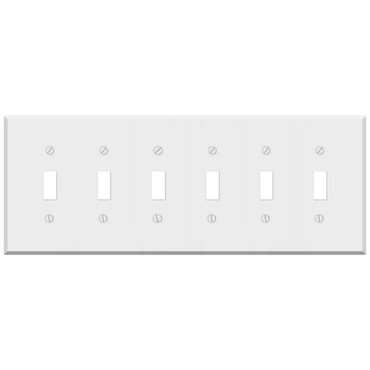 6-Gang White Metal Toggle Switch Wall Plate – Standard Size - Made in USA