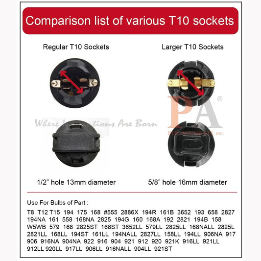 T10 194 158 #555 Instrument Panel With 1/2" Hole 2 Pin Connector, Pinball Machine Light Bulb Socket Twist Lock Wedge Instrument Base (10pcs)