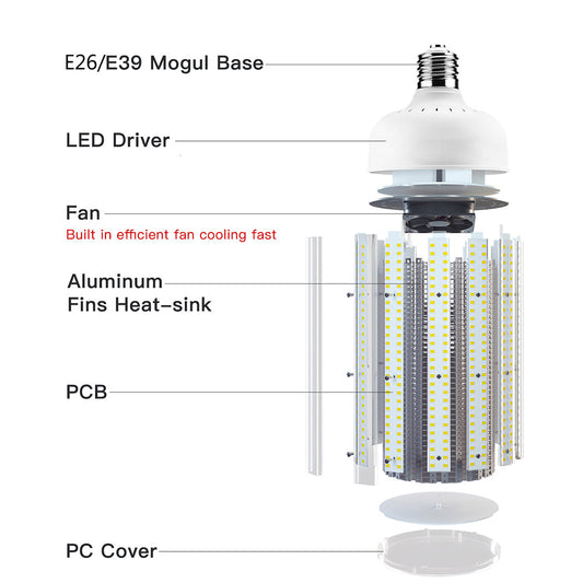 LED Corn Light 60W 250W E26/E39 Mogul Base Lamp,5000K Daylight Replacement MH HID HPS CFL,High Voltage Optional UL DLC Listed