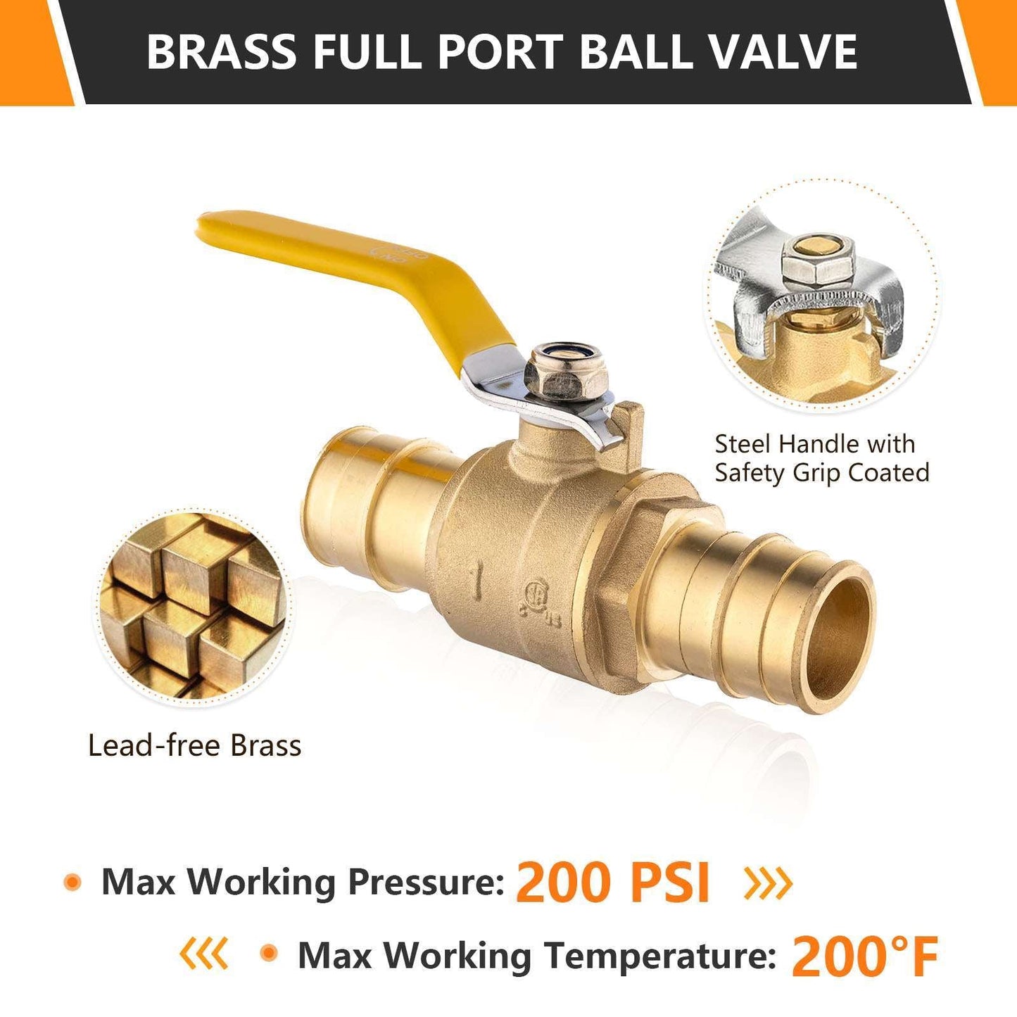 1" PEX Expansion Ball Valve, Yellow (Lead Free)