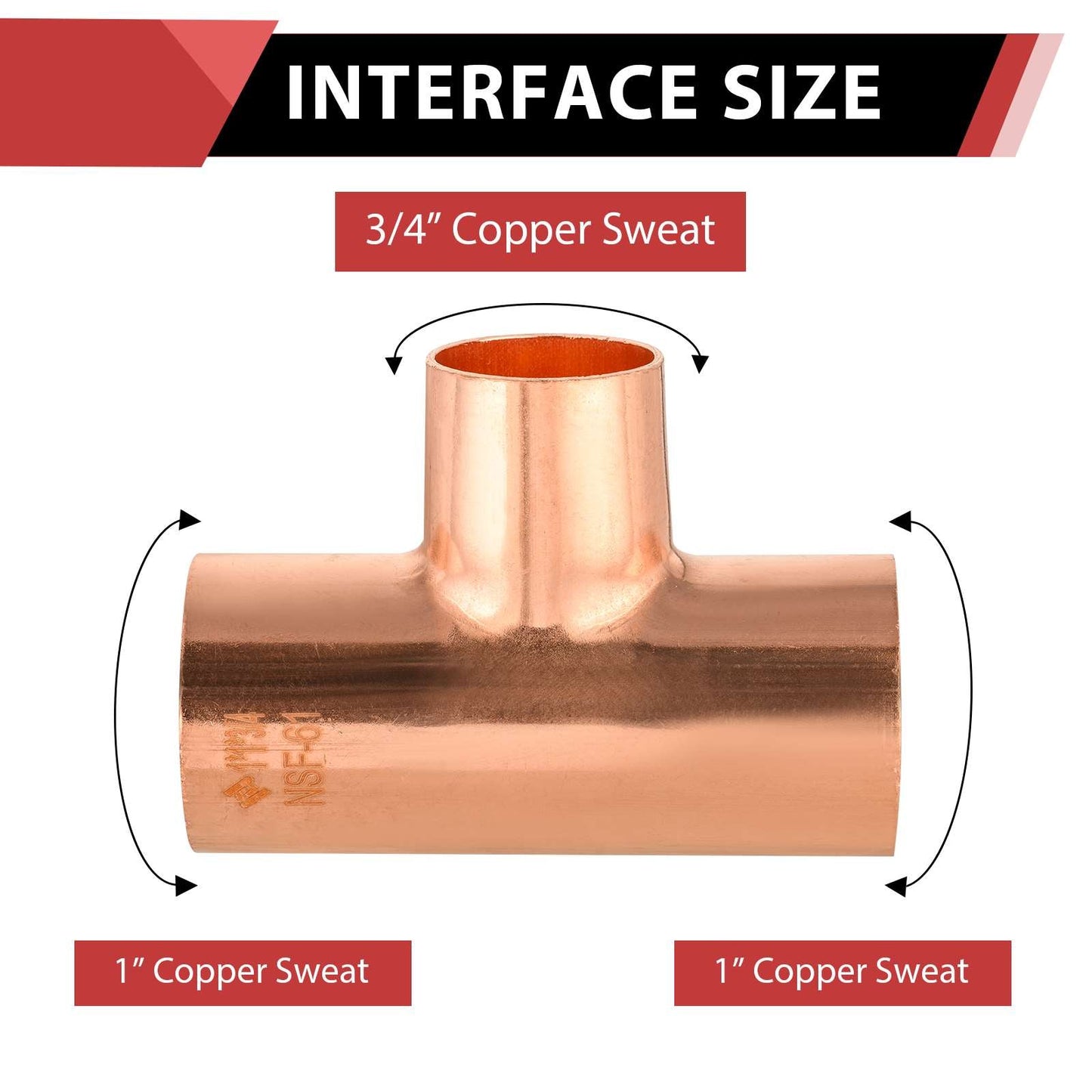 1" x 1" x 3/4" Copper Reducing Tee