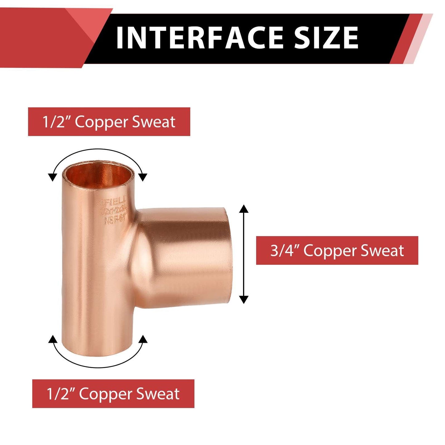 1/2" X 1/2" X 3/4" Copper Reducing Tee
