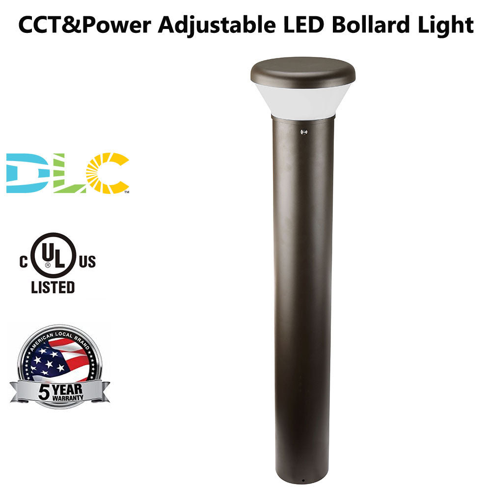 10-26W Tunable LED Bollard Lights 3000K 4000K 5000K Tunable 120-277V 3.5ft Height 1-10V Dimmable IP65 Commercial Landscape Path Light UL DLC Listed