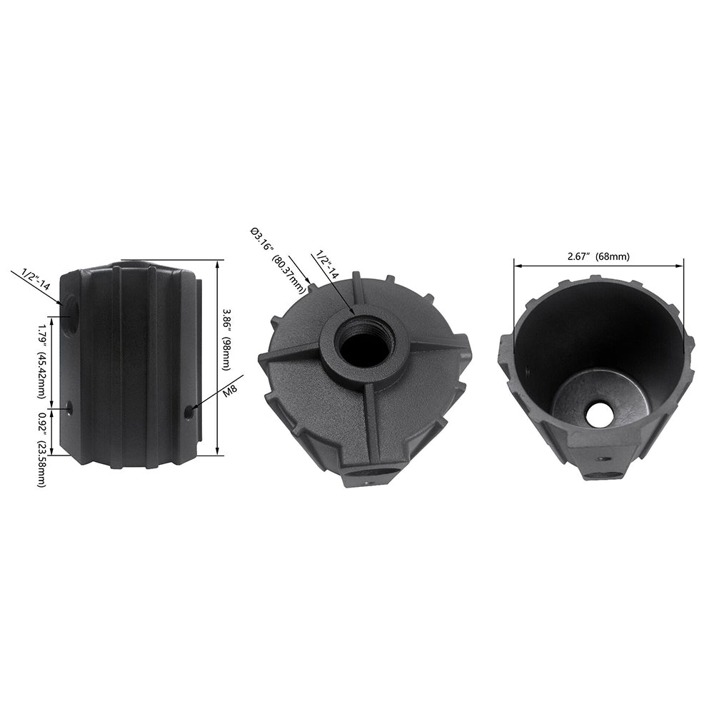 Round Tenon Reducer, Reduce 2-3/8in Slip Fitter into 1/2″ NPT Hub Adaptor, Slip Fitter Tenon Adapter for LED Flood Light Fixture