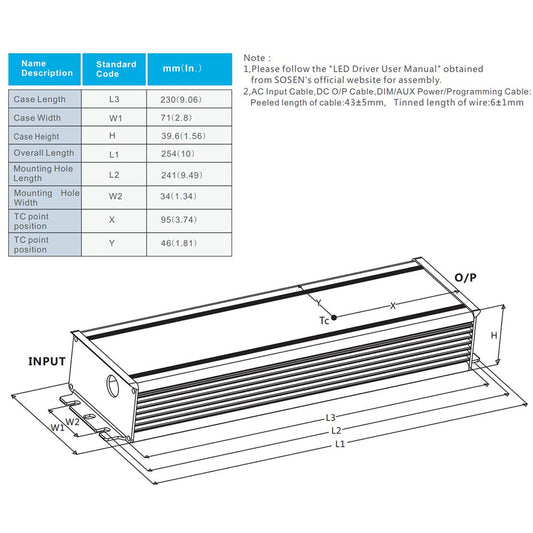 Sosen SS-240M-56BH 240W LED Power Supply Transformer 277V-480V AC to 22-56V DC Low Voltage Output Dimmable LED Drivers for Outdoor Area Light Fixtures