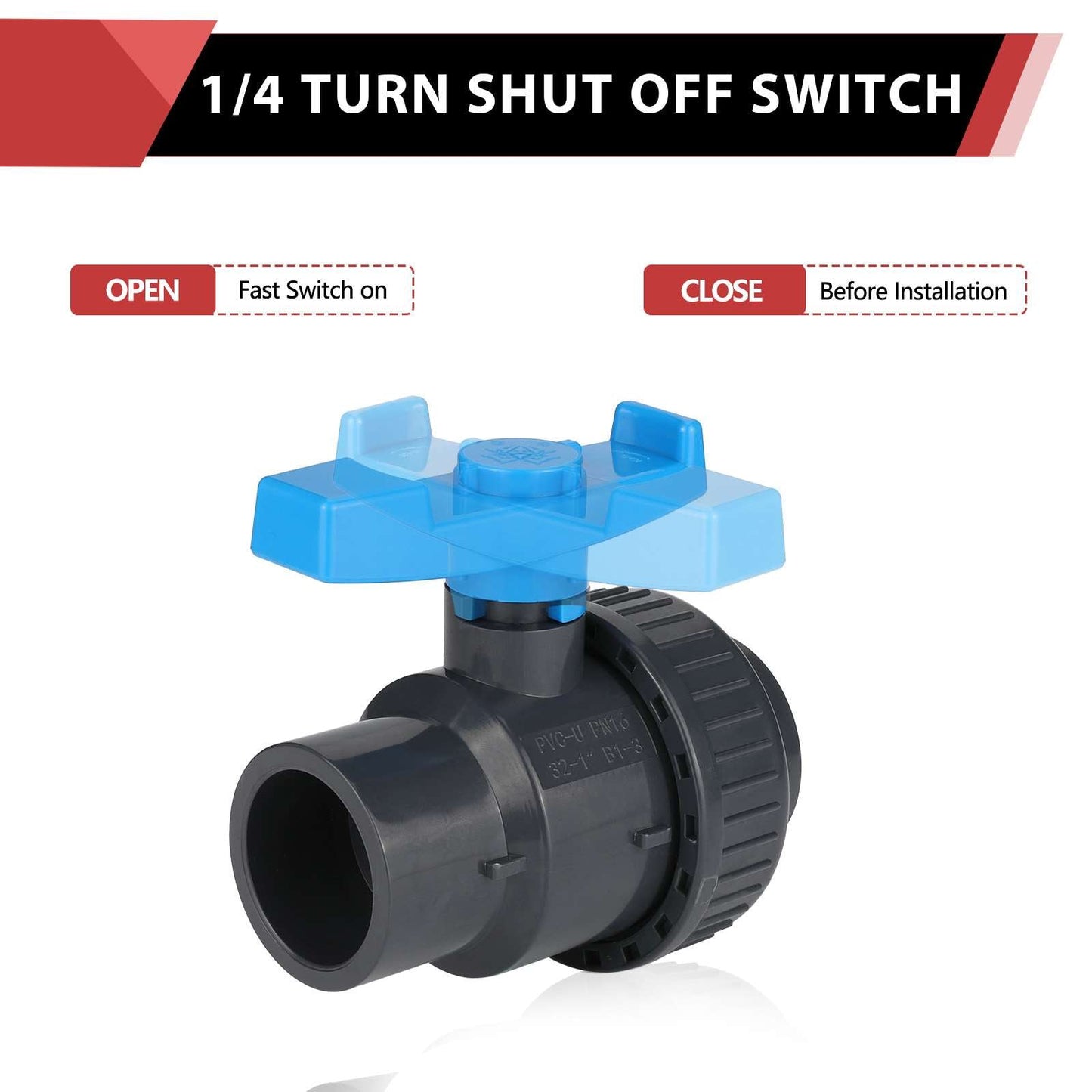 1" PVC Single Union Ball Valve SCH 40/80, Threaded