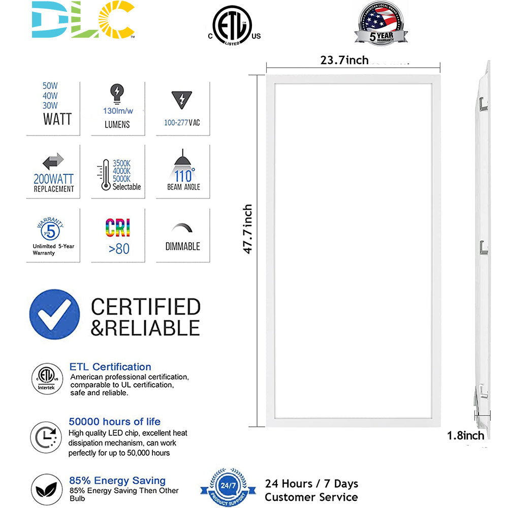 2x4 LED Backlit Panel Light, 30W 40W 50W 60W 72W Tunable, 3000K 3500K 4000K 5000K 6500K CCT Rotatable, Dimmable Drop Ceiling Lights DLC Listed-4 Pack