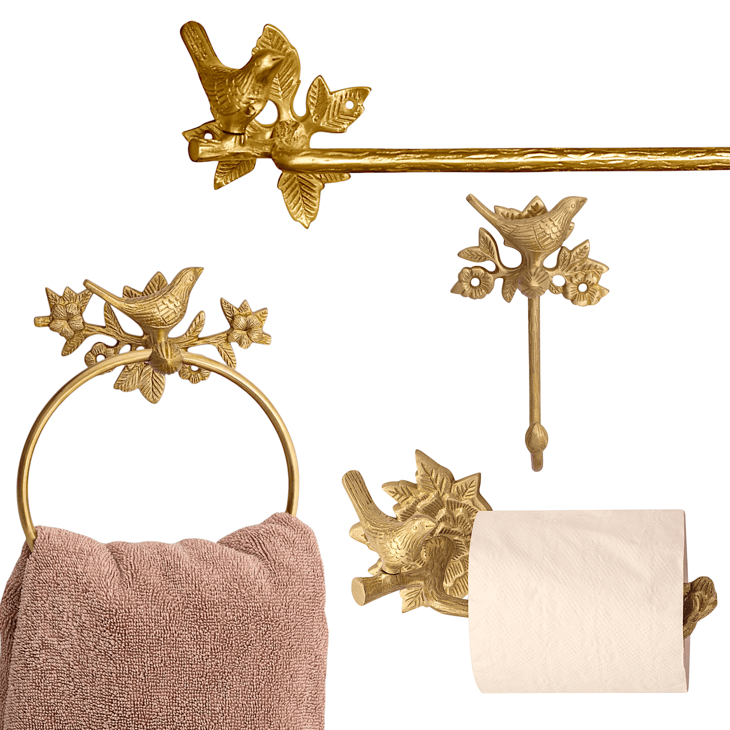 Brass Bird Bathroom Set - Brushed/Satin Finish