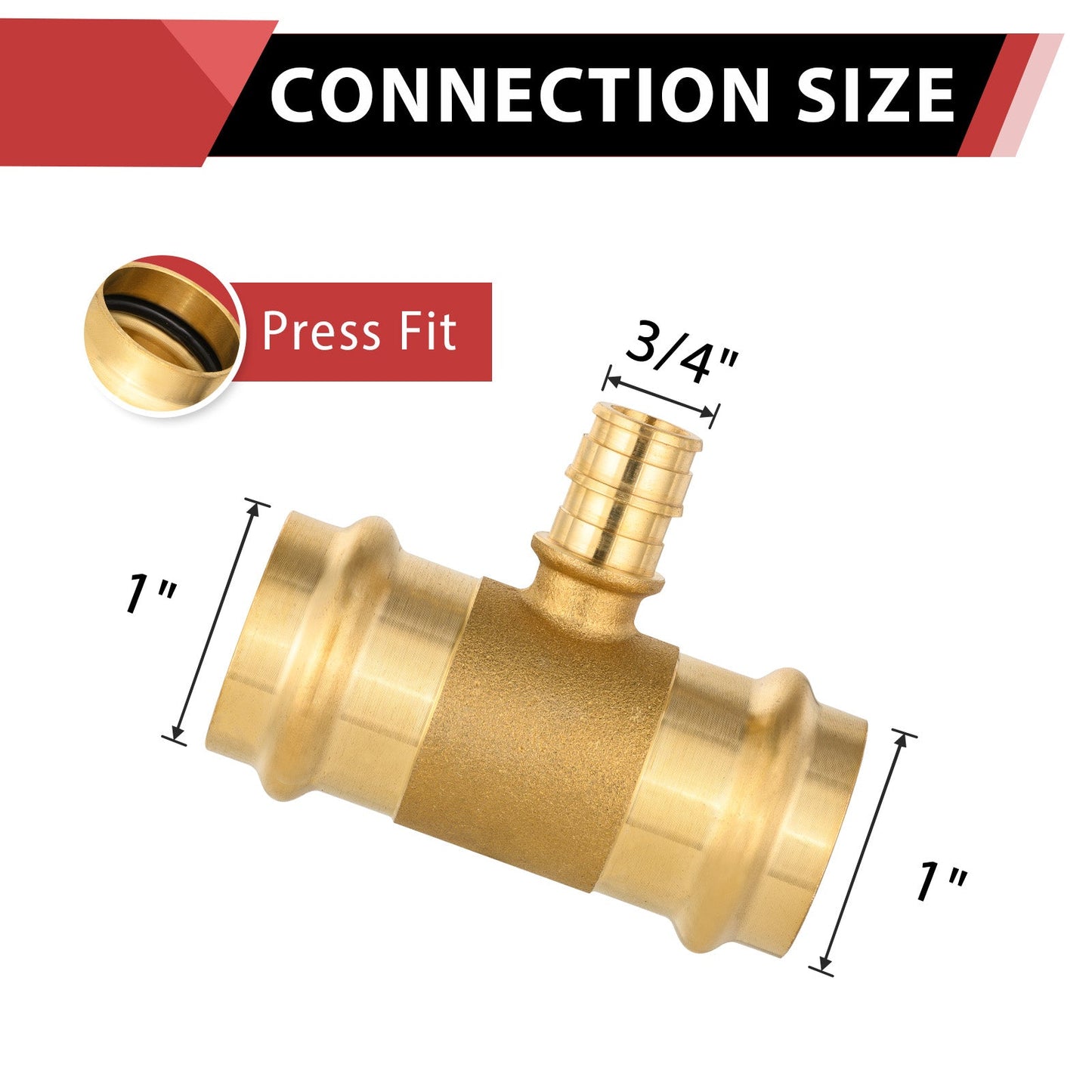 1" x 1" x 3/4" Press x Press PEX Expansion Brass Tee (Lead Free)