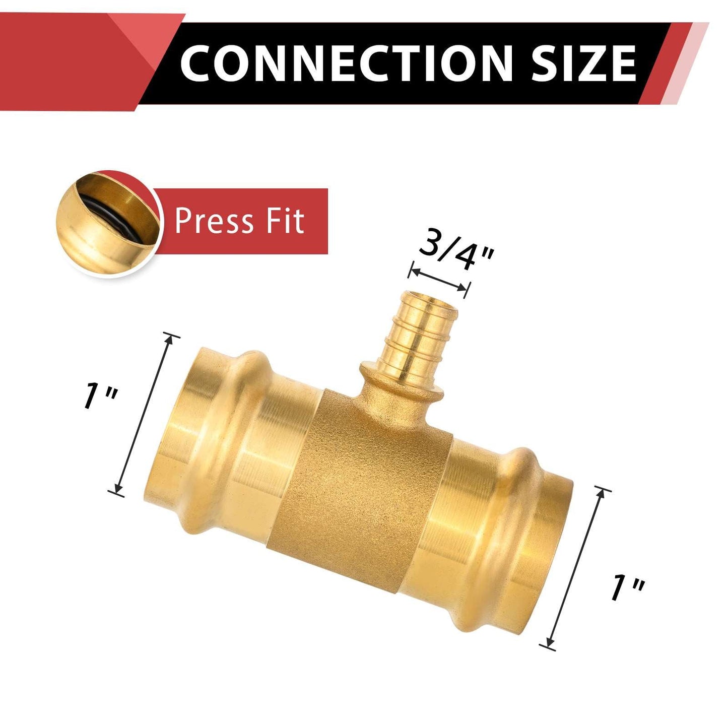 1" x 1" x 3/4" Press x Press x PEX Crimp Brass Tee (Lead Free)