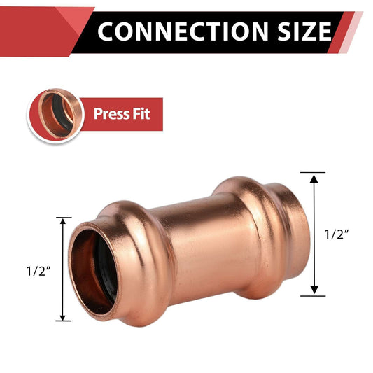1/2" Press Copper Coupling NO Stop (Lead Free)