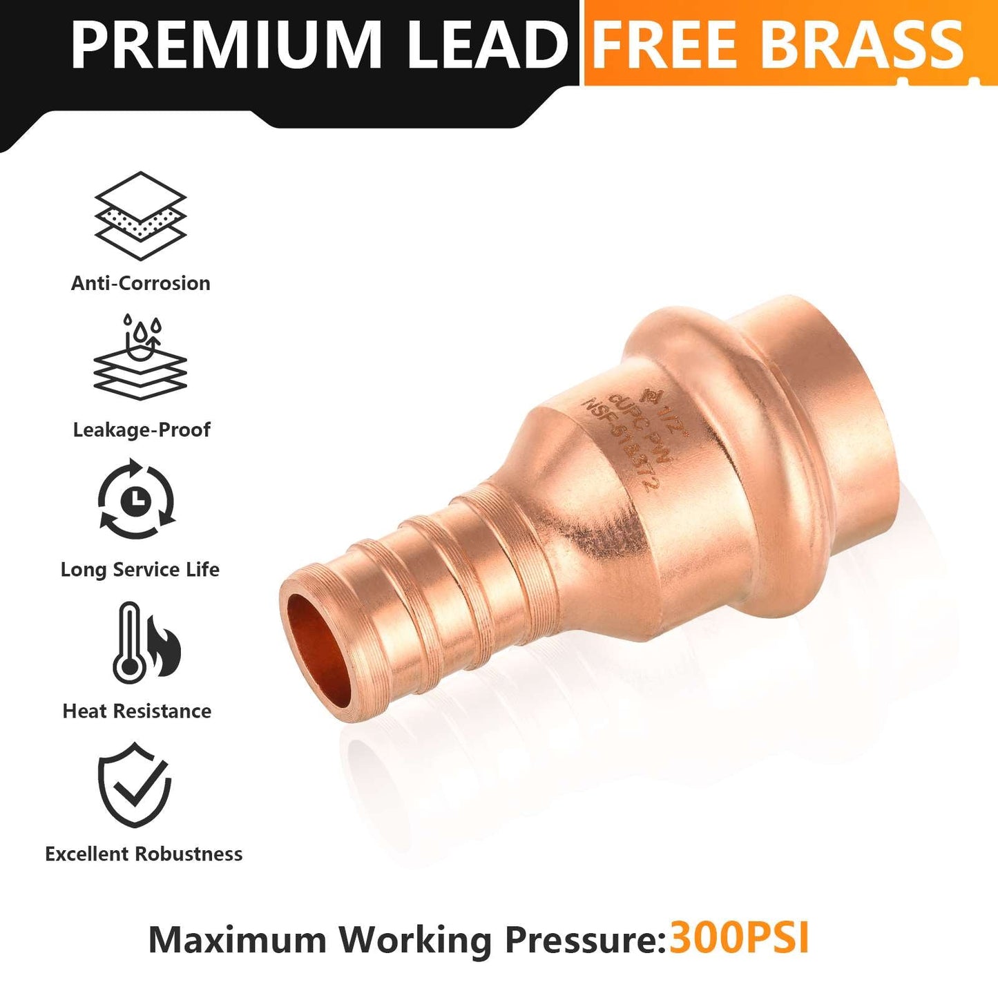 1/2" Press Copper x 1/2" PEX Crimp Adapter (Lead Free)