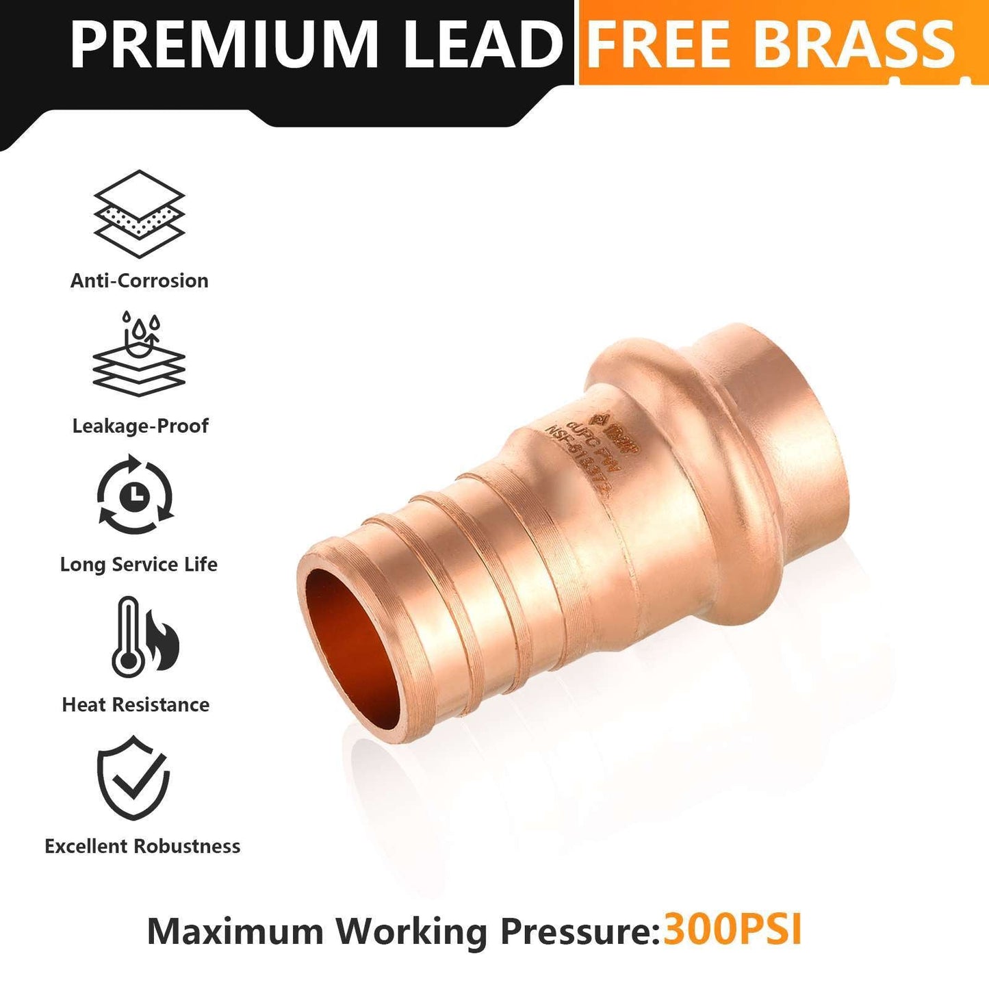 1/2" Press Copper x 3/4" PEX Crimp Adapter (Lead Free)