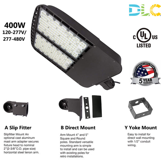 400W LED Parking Lot Lighting, 56800LM 5000K 0-10V Dim LED Shoebox Street Area Light Fixture for Roadway, Mount/High Voltage Optional UL DLC Listed