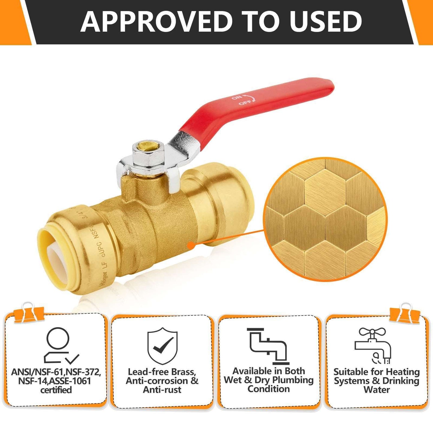 1" Push Fit Ball Valve, Red (Lead Free)