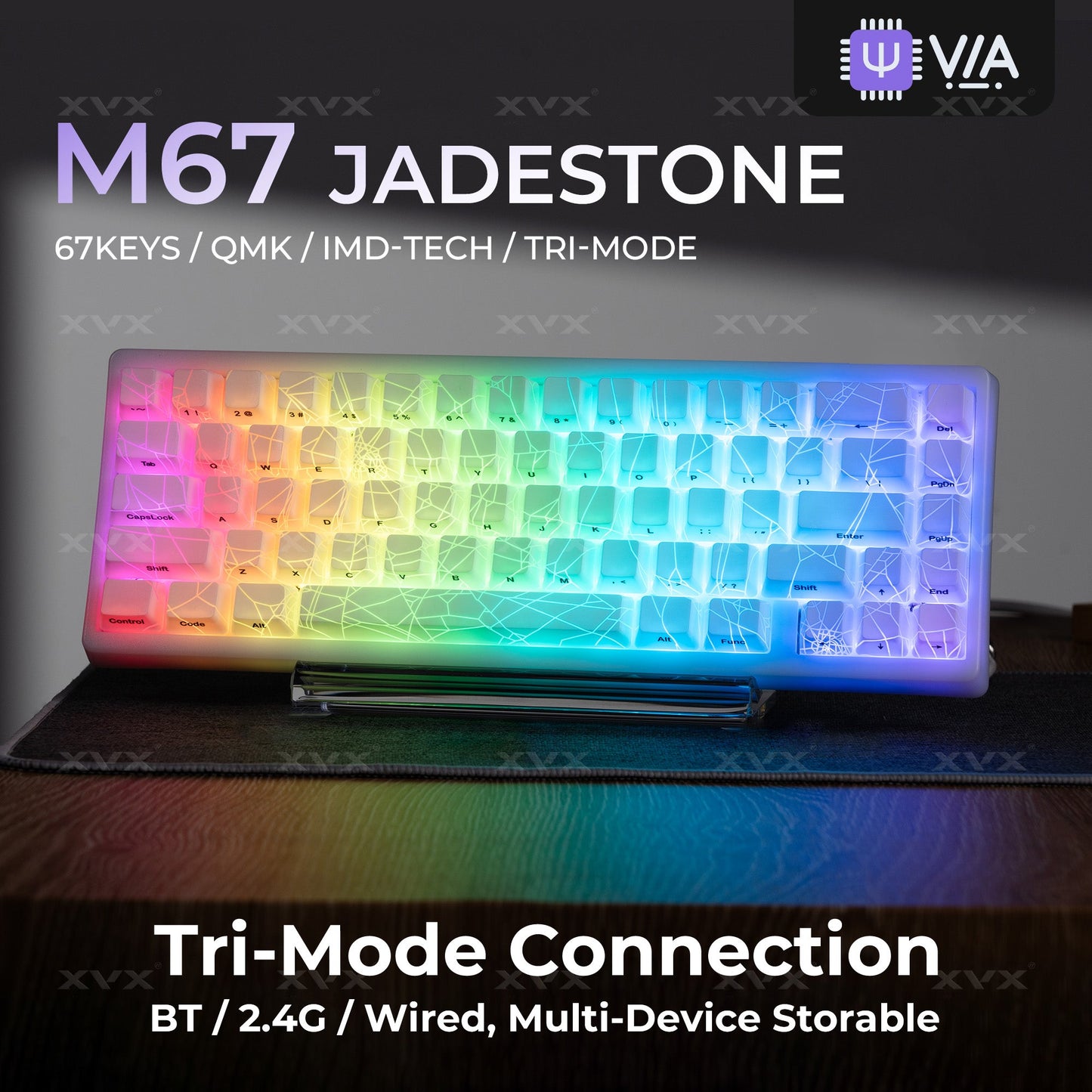 XVX M67 JadeStone Mechanical Keyboard With IMD-Tech Keycaps (SPIDER WEB Version Pattern)（Tri-Mode）