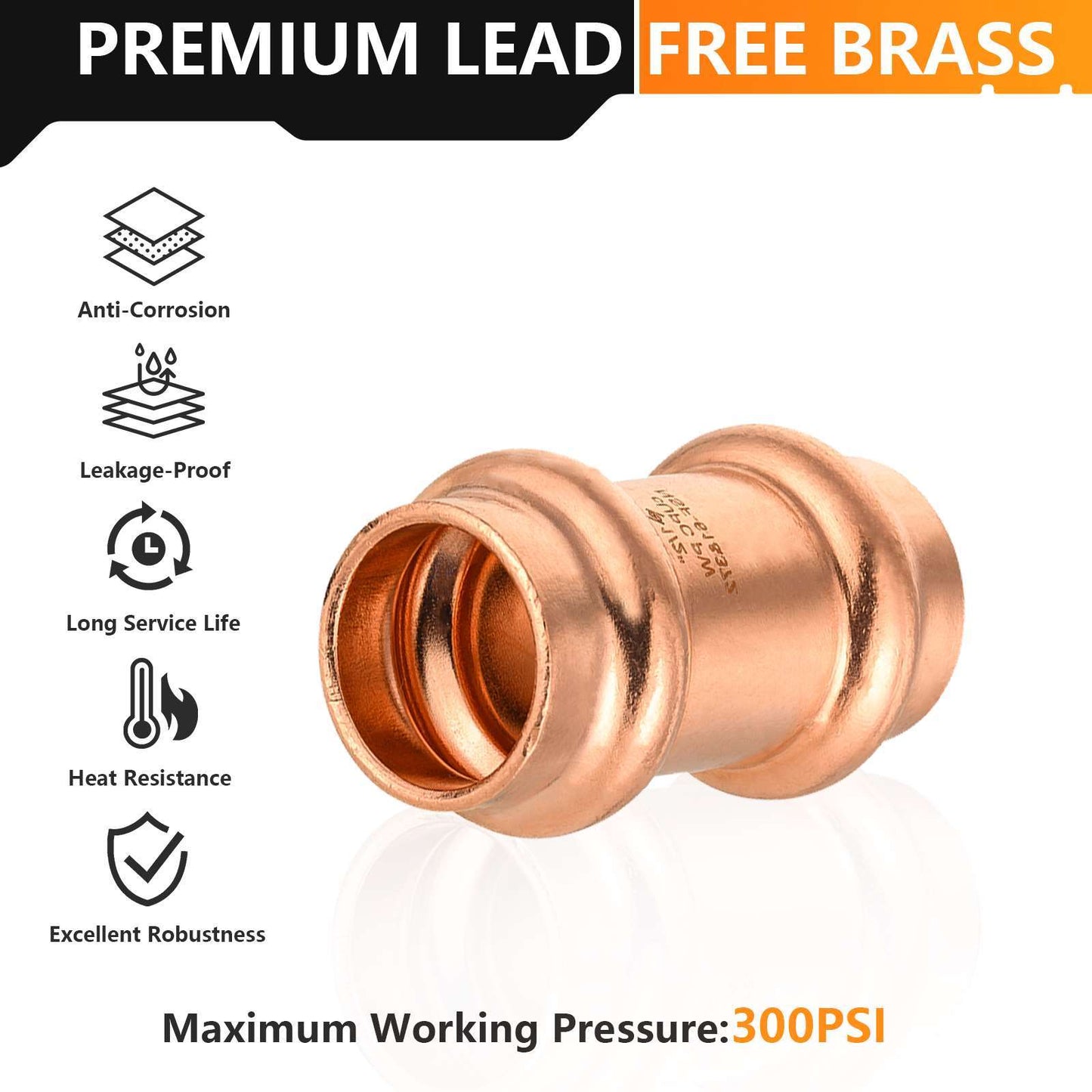 1/2" Press Copper Coupling w/Stop (Lead Free)