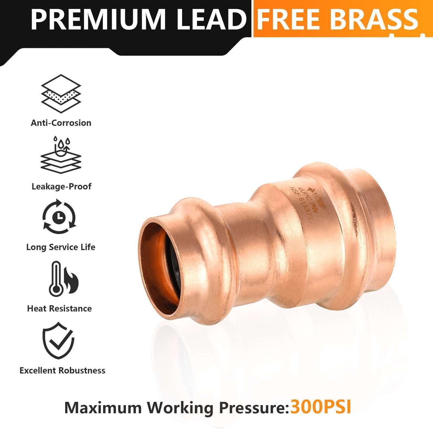 1" x 3/4"  Copper Press x Press Coupling NO Stop (Lead Free)