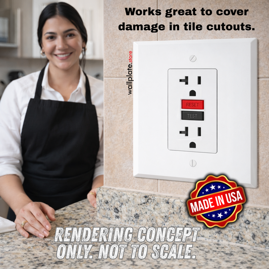 2‑Gang Oversized Decora®‑Style Wall Plate – Centered GFCI Rocker Opening – White Metal (Made in USA)